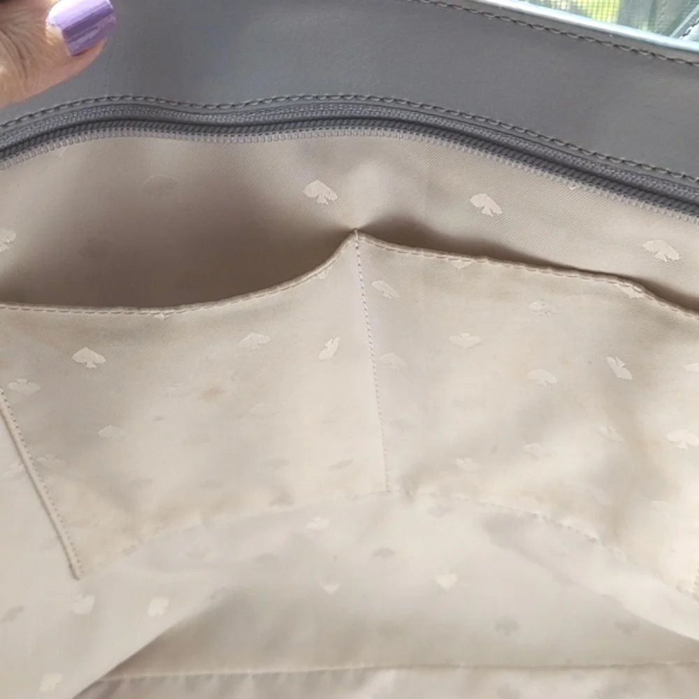 Kate Spade Tote Bag,‎ Grey, Leather, Zip Top, Roomy Monogramed Lined Interior